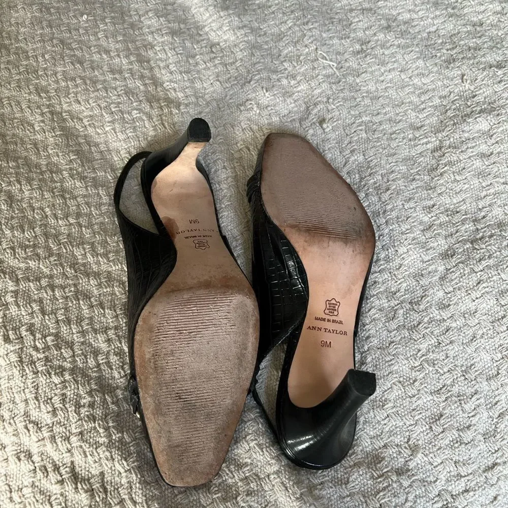 ANN Taylor sling back heels black size 9M gorpcore buckle front
